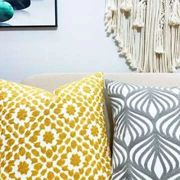 Slow Cow Embroidery Decor Throw Pillow Cover Yellow Decorative Cushion Cover 18x18 Inches