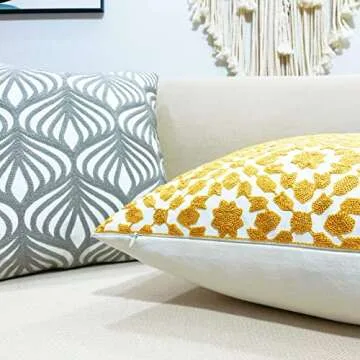 Slow Cow Embroidery Decor Throw Pillow Cover Yellow Decorative Cushion Cover 18x18 Inches