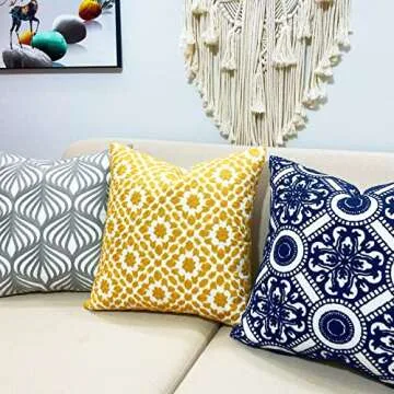 Slow Cow Embroidery Decor Throw Pillow Cover Yellow Decorative Cushion Cover 18x18 Inches