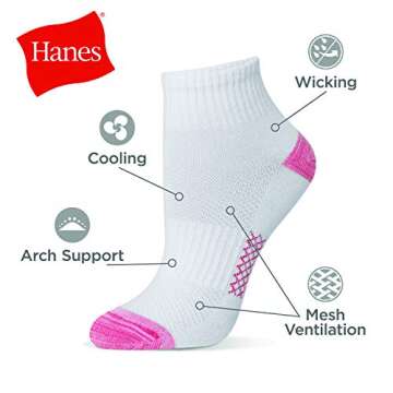 Hanes womens Hanes Women's (Pack of 6 Pair) Lightweight Breathable Ventilation Ankle fashion liner socks, White Assorted, 5 9 US