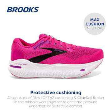 Brooks Women’s Ghost Max Cushion Neutral Running & Walking Shoe - Pink Glo/Purple/Black - 7 Medium