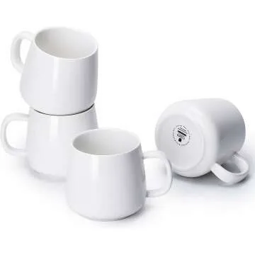 Teocera Porcelain Coffee Mugs Set of 4-12 Ounce Cups with Handle for Hot or Cold Drinks like Cocoa, ...