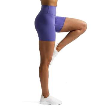 Aoxjox Metamorph Workout Biker Shorts for Women Tummy Control High Waisted Athletic Gym Running Deep V Yoga Short 6" (Violet, Medium)