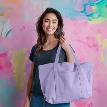 DALIX Womens 23" Deluxe 24 oz. Cotton Canvas Tote Bag Zippered in Lavender