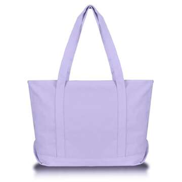 DALIX Womens 23" Deluxe 24 oz. Cotton Canvas Tote Bag Zippered in Lavender