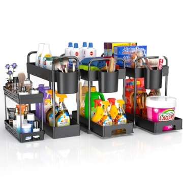 ZIZOTI 4 Pack Under Sink Organizer and Storage - Stackable 3 Size 2 Tier Bathroom Under the Sink Org...
