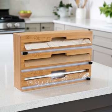Bamboo Food Wrap Organizer with Safety Cutter Honey Can Do
