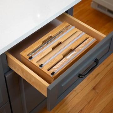 Bamboo Food Wrap Organizer with Safety Cutter Honey Can Do