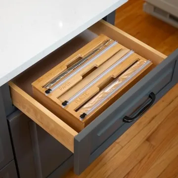 Bamboo Food Wrap Organizer with Safety Cutter Honey Can Do