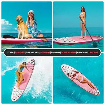 Inflatable Stand Up Paddle Board – Simple Deluxe Premium SUP for All Skill Levels,Paddle Boards for Adults & Youth, Blow Up Stand-Up Paddleboards with Accessories,Non-Slip Deck,Waterproof Bag,Pink