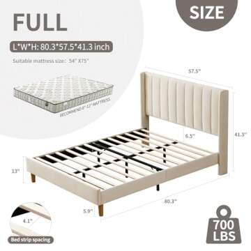 YUHUASHI upholstered Platform Bed Frame/Full Bed Frame/Modern Geometric Double-Wing Design headboard...