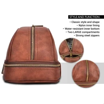 Vetell Classic Leather Men's Travel Toiletry Bag and Dopp Kit with Upper and Lower Zippered Compartments, 2 Mesh Bottle Pouches and Carrying Handle