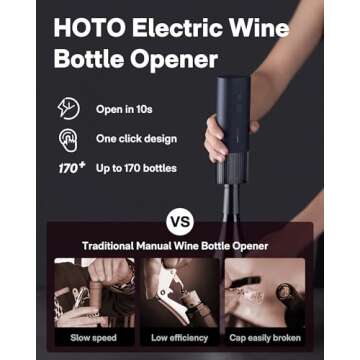HOTO Electric Wine Opener, Automatic Bottle Opener with Foil Cutter, Uncorks 170+ Bottles, 10s Instant Opening, Battery Operated Corkscrew Wine Opener, Ideal Gifts for Wine Lover Wedding Party Home