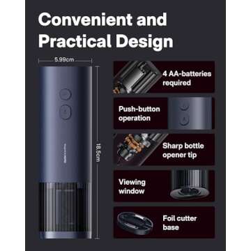 HOTO Electric Wine Opener, Automatic Bottle Opener with Foil Cutter, Uncorks 170+ Bottles, 10s Instant Opening, Battery Operated Corkscrew Wine Opener, Ideal Gifts for Wine Lover Wedding Party Home