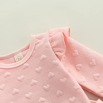 Ynibbim Valentine Baby Girl Clothes Set Ruffle Long Sleeve Sweatshirts Tops Pants Heart-Shape Printed Outfit (Pink, 0-3 Months)