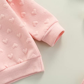Ynibbim Valentine Baby Girl Clothes Set Ruffle Long Sleeve Sweatshirts Tops Pants Heart-Shape Printed Outfit (Pink, 0-3 Months)