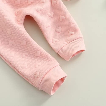 Ynibbim Valentine Baby Girl Clothes Set Ruffle Long Sleeve Sweatshirts Tops Pants Heart-Shape Printed Outfit (Pink, 0-3 Months)