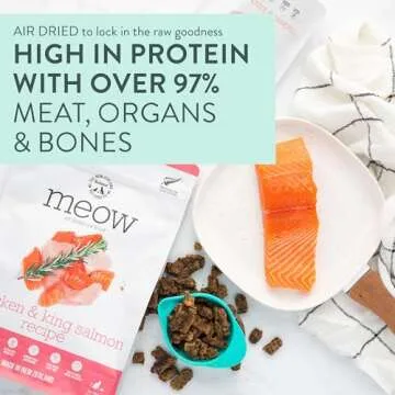 The New Zealand Natural Pet Food Co. Meow Air Dried Cat Food - Chicken & King Salmon Recipe, Dry Cat Food, High Protein Meals, Treats & Toppers,26.5 oz