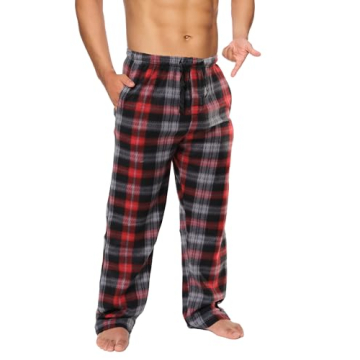 Active Club Mens Fleece Pajama Pants - Plaid Mens PJ Pants - Mens Lounge Pants with Pockets - Men's ...