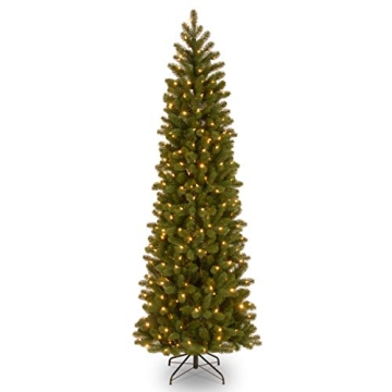 National Tree Company Pre-Lit 'Feel Real' Artificial Slim Downswept Christmas Tree, Green, Douglas F...