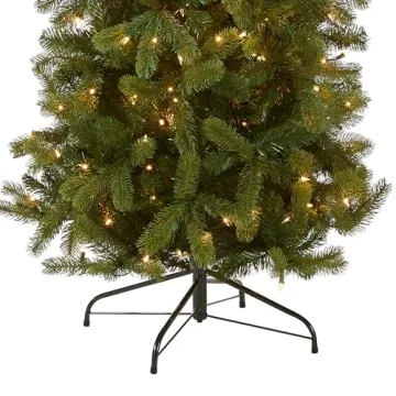 National Tree Company Pre-Lit 'Feel Real' Artificial Slim Downswept Christmas Tree, Green, Douglas Fir, White Lights, Includes Stand, 6.5 feet