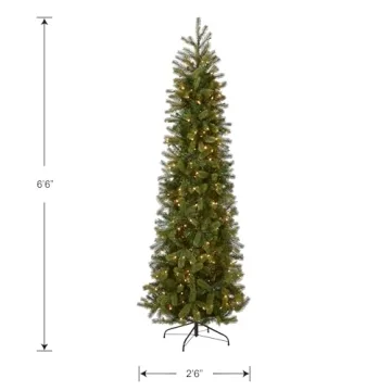 National Tree Company Pre-Lit 'Feel Real' Artificial Slim Downswept Christmas Tree, Green, Douglas Fir, White Lights, Includes Stand, 6.5 feet