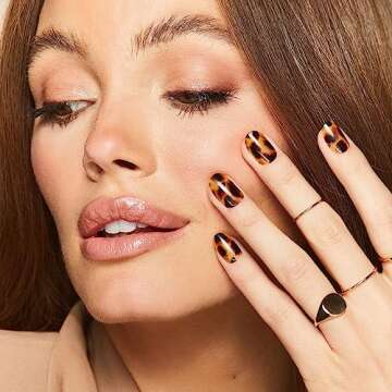 Mani Muse Tortoiseshell Press-On Nails – 30 Reusable, Long-Lasting Glue-On Short Oval Nails for Sa...
