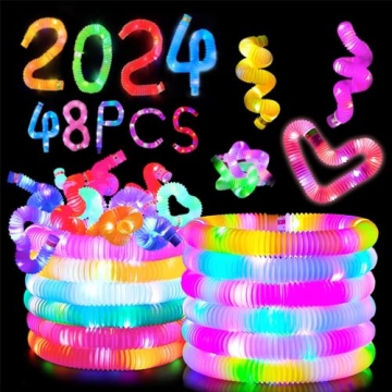 Party Spot! 24 Pack Light up Pop Tubes, Glow In The Dark Party Supplies, Glow Sticks Toddler Sensory...