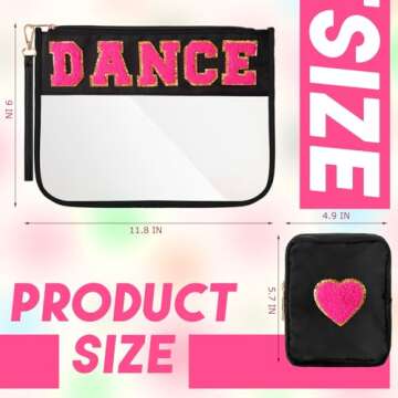 Hillban 2 Pcs Dance Recital Gifts Clear Makeup Bag Chenille Letter Patch Cosmetic Bag Dance Competit...