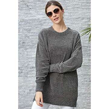 ZKESS Womens Sweaters Oversized Pullover Sweater Loose Knit Jumper Grey S 4 6