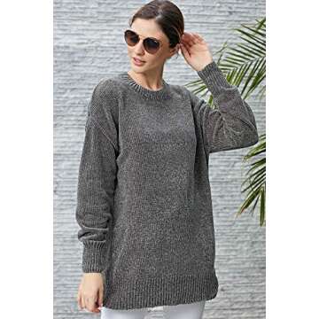 ZKESS Womens Sweaters Oversized Pullover Sweater Loose Knit Jumper Grey S 4 6