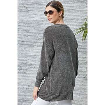 ZKESS Womens Sweaters Oversized Pullover Sweater Loose Knit Jumper Grey S 4 6