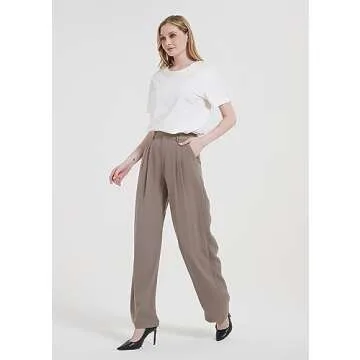 Tronjori Women High Waist Casual Straight Leg Long Business Work Suit Dress Pants Wide Leg Trousers ...