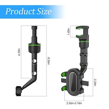 AUKEPO Rearview Mirror Phone Holder, 360° Rotatable and Retractable Car Phone Mount, Multifunctiona...