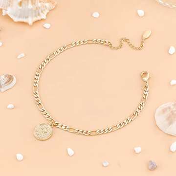 Gold Anklets for Women Dainty Zodiac Constellation Waterproof Ankle Bracelet Zodiac Sign Disc Leo Anklet 14K Real Gold Plated for Women