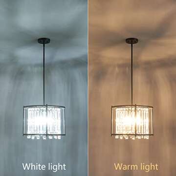 LMQNINE Dining Room Light Fixture, 3-Light Round Industrial Chandelier Crystal Pendant Lights Kitchen Island Modern Chandeliers for Entryway Dining Room Living Room (15.74 inch Black)