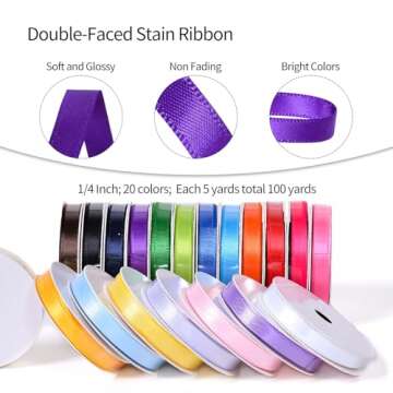 Ribest 1/4 Inch Solid Double Face Satin Ribbon Set for Gift Wrapping Hair Bows Craft Sewing-100 Yard...