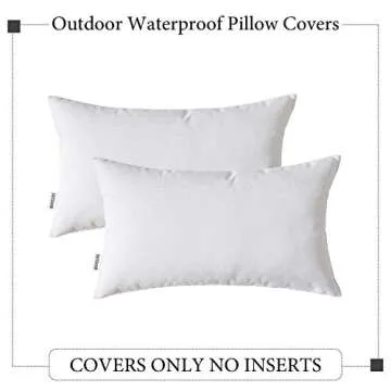 Woaboy Pack of 2 Outdoor Waterproof Decorative Throw Pillow Covers Lumbar Square Pillowcase Solid Cushion Cases for Living Room Chairs Sofa Home Decor White 12x20 inch