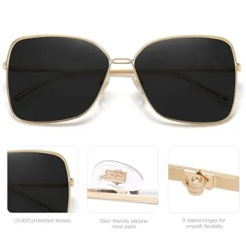 SOJOS Classic Trendy Square Oversized Sunglasses Womens Mens UV400 Big Large Designer Shades SJ1082, Gold/Grey