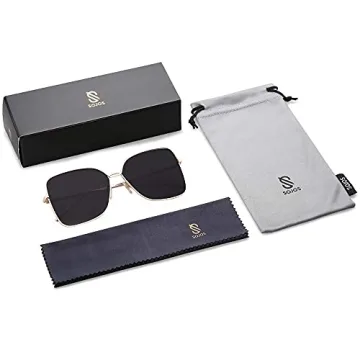 SOJOS Classic Trendy Square Oversized Sunglasses Womens Mens UV400 Big Large Designer Shades SJ1082, Gold/Grey