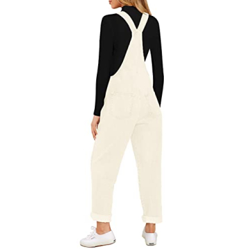 LookbookStore Women’s Trendy Denim Overalls Cannoli Cream Size S