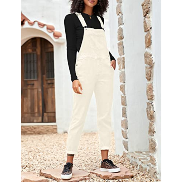 LookbookStore Women’s Trendy Denim Overalls Cannoli Cream Size S
