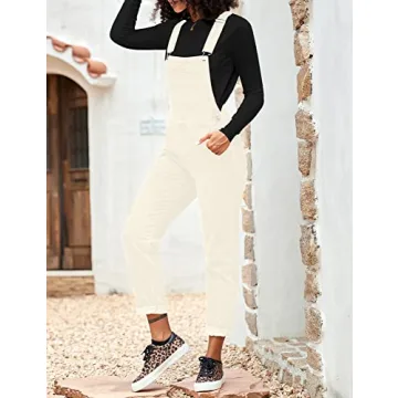 LookbookStore Women’s Trendy Denim Overalls Cannoli Cream Size S