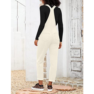 LookbookStore Women’s Trendy Denim Overalls Cannoli Cream Size S