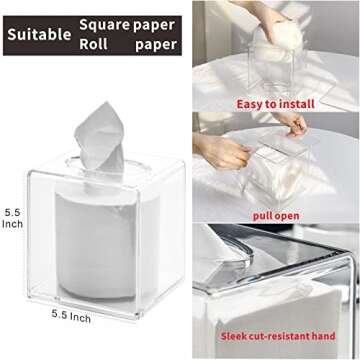 Cq acrylic Roll Tissue Box Holder with Cover Square Facial Tissue Dispenser Box Case for Countertop,...