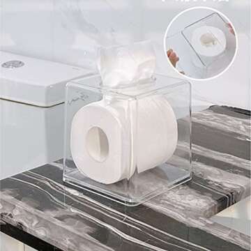 Cq acrylic Roll Tissue Box Holder with Cover Square Facial Tissue Dispenser Box Case for Countertop,Clear Plastic Dryer Sheet Container Napkin Organizer for Bathroom, Kitchen,Home,Square