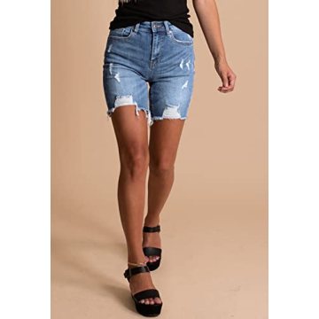 HUUSA Womens High Rise Ripped Bermuda Shorts Online