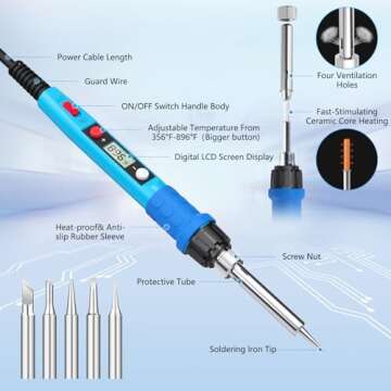 Soldering Iron Kit, 80W 110V LCD Digital Solder Iron Pen with Ceramic Heater, Portable Welding Tools...