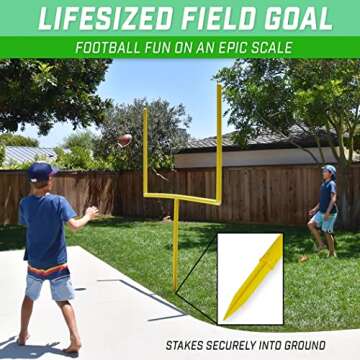 GoSports 8 ft PRO Kick Challenge Football Game Field Goal Post Set with 2 Footballs and Kicking Tee - Life Sized Backyard Field Goal for Kids & Adults
