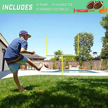 GoSports 8 ft PRO Kick Challenge Football Game Field Goal Post Set with 2 Footballs and Kicking Tee - Life Sized Backyard Field Goal for Kids & Adults